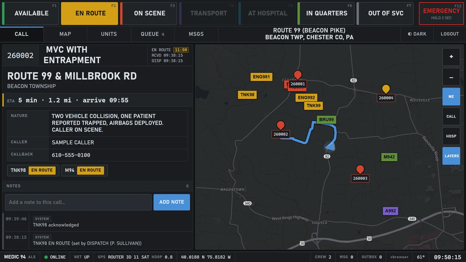 ReCAD Respond, the screen in the truck