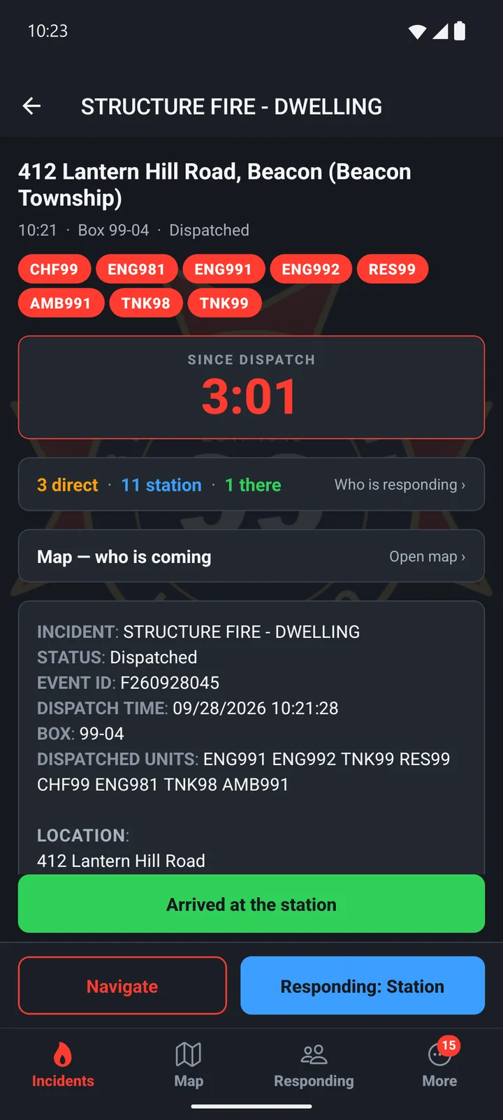 Turnout while responding to the station