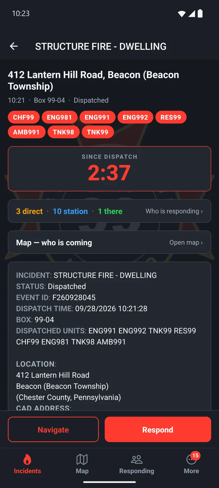 Turnout showing an active call