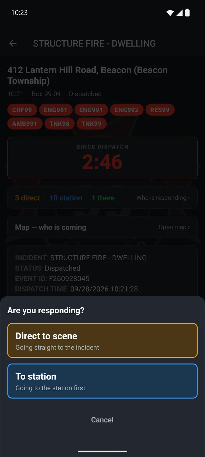 Choosing to respond to the station or the scene